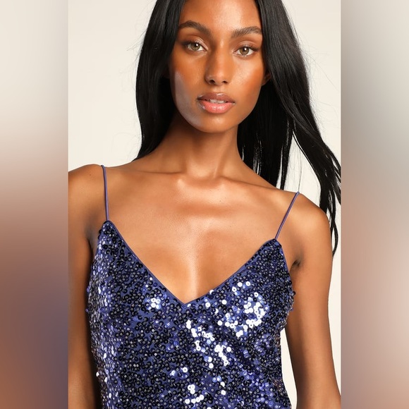 NWT LULU’S Force of Fashion Royal Blue Backless Sequin Mini Party Dress Sz Small - Picture 5 of 6